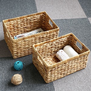 Vietnam artisanat fait à la main jacinthe d'eau panier de rangement en osier paille naturelle paniers de rangement boîte avec poignées pour l'organisation de la maison - Product Image 4
