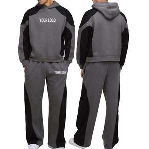 Venta al por mayor Boxy Hombre Pantalones de chándal y Sudadera con capucha conjunto de ropa de calle chándal de gran tamaño de lana de peso pesado en blanco acampanado chándales holgados - Product Image 1