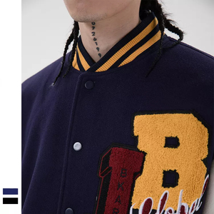 OEM Customize Unisex <b>Vintage</b> <b>Varsity</b> <b>Jacket</b> High Quality Wool Fur Decorated Men's Casual Letter Print Patchwork Baseball <b>Jackets</b> - Product Image 2