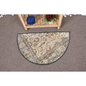 Tapis Vintage Classique Beige Vert Patchwork Laine 2.5X1.5 pieds Aubusson Design pour Décorations de Salon Latex Soutenu - Product Image 1