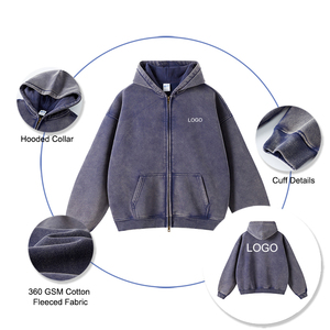 Haute qualité poids lourd 100% coton fermeture éclair sweats à capuche pour hommes B2B approvisionnement en vrac à la mode Style lavé OEM sweats à capuche teint uni automne - Product Image 4