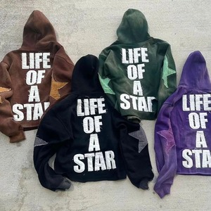 Custom Unisex Tracksuit Streetwear Distressed Patch Cut <b>Sew</b> Patchwork Hoodie Sweatpants <b>Set</b> Sweatsuit Quick Dry Anti-Bacterial - Product Image 5