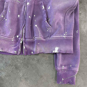 Vintage logotipo personalizado carta diseño Zip up Sudadera con capucha algodón recortado pintura Splash Sudadera con capucha Hip Street Washed Pullover Hoodies - Product Image 4