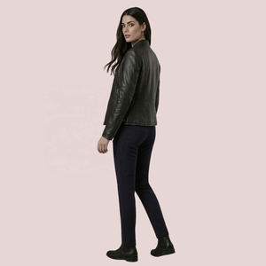 Veste de motard en similicuir noir pour femme, vente en gros, par Novenza - Product Image 6