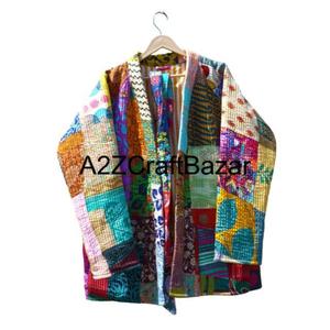Veste matelassée réversible 100% coton pur, douce, à fermeture ceinture, pour femme, imprimé floral en blocs, style indien bohème, hiver - Product Image 2