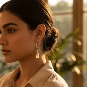 Trendy Silver Drop <b>Earrings</b> for Women <b>Green</b> Gemstone Studs Alloy Jewelry - Product Image 2