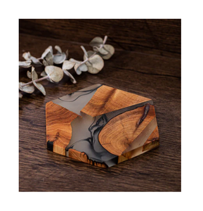 Sous-verre en bois en résine époxy cadeau chauffant 4 pièces ensemble hexagone en forme de bois résine tasses à café tasse sous-verre - Product Image 1