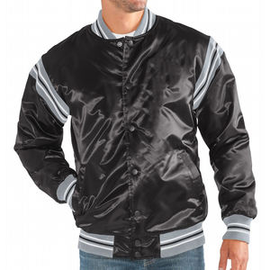 Muestras gratis personalizado satén seda Varsity bombardero chaquetas abotonadas nylon satén seda bombardero Varsity chaquetas universitarias en precio barato - Product Image 5