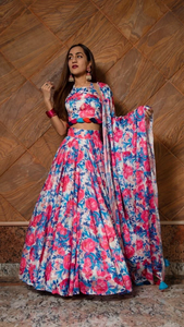 Ensemble de lehenga en soie et mousseline imprimée pour femmes PHULWARI |   Lehenga semi-couture coupe ajustée pour les fêtes, avec Choli de créateur pour les mariages - Product Image 6