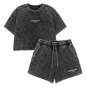 Women's 2 Piece Shorts <b>Set</b> Solid Cotton Casual Loose Fit Crew Neck Short Sleeve Washed Drawstring Knee Streetwear Quick Dry - Product Image 4