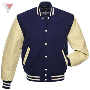 Chaqueta universitaria de manga de cuero con logotipo bordado de chenilla personalizable de alta calidad para hombres para la temporada de invierno de béisbol de la escuela secundaria - Product Image 1