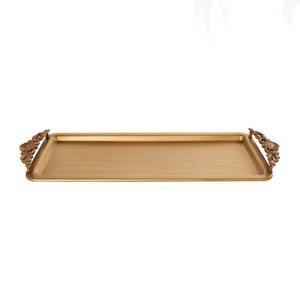 Bandeja rectangular dorada duradera y elegante con asas de diseño, perfecta para uso doméstico, regalos y entretenimiento diario, procedente de la India. - Product Image 2