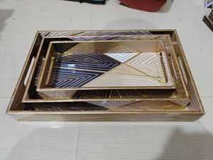 Plateau de service en bois de manguier de qualité supérieure lot de 3 plateaux en noyer plateau de service en bois de couleur marron cuisine maison et mariage - Product Image 2