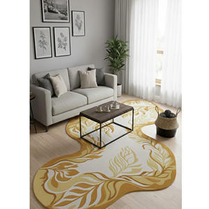 Tapis d'intérieur en laine beige moderne et personnalisé, forme de feuille irrégulière, tissé à la main, avec support en latex, pour la décoration du salon, cadeau de Nouvel An - Product Image 6