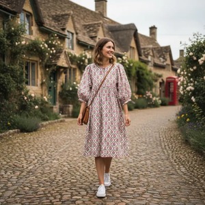 Vestido Midi de Algodón con Estampado Floral Veraniego para Niñas y Mujeres, Mayorista del Fabricante, Estilo Casual, Regalo para Bodas y Festivales - Product Image 1
