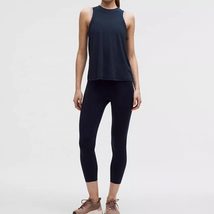 Custom Front Logo Women's Solid <b>Navy</b> Knitted Tank <b>Top</b> Crew Neck Breathable Spandex Polyester Regular Length Women Tank <b>Top</b> - Product Image 5