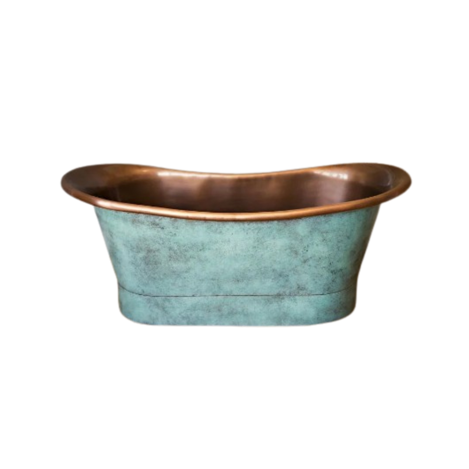 Slanting Base Copper Bathtub Handcrafted Freestanding Soaking Tub with Green Patina Finished Luxury Antique Bathroom Decorative