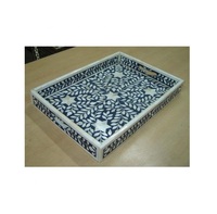 Plateau élégant en incrustation d'os, motif chevron classique, fait à la main, durable, personnalisable pour le salon, la table basse, la chambre à coucher, la coiffeuse
