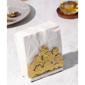 Porte-serviettes en métal décoratif fabriqué à la main luxueux avec porte-serviettes à base de marbre, boîte à mouchoirs pour manger - Product Image 1