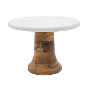 Support à gâteau de luxe en marbre blanc avec base en bois d'acacia, vaisselle pour fêtes, événements et service à domicile de gâteaux, cupcakes et apéritifs - Product Image 2