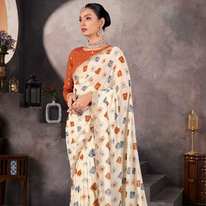 Sari en soie georgette douce de créateur avec broderies et sequins, tenue indienne traditionnelle de haute qualité pour les fêtes et les mariages - Product Image 1