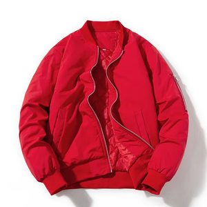 Veste en fourrure pour homme en gros, veste universitaire en cuir véritable sur mesure, col montant, lettre, uni, teinture unie, fermeture éclair pour l'hiver, moto - Product Image 1