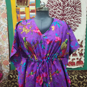 Robe longue caftan en coton pour femmes avec imprimé oiseau confortable grande taille couverture de plage vêtements de détente vêtements d'été cadeau taille naturelle - Product Image 1