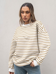 2025 nueva sudadera de gran tamaño para mujer, Sudadera con capucha de manga larga a rayas con cuello redondo bordado para el verano - Product Image 2