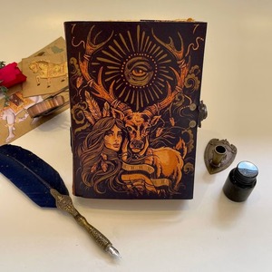 Vintage Deer cuero A5 diario hechizo libro sombras personalizable espiral organizador hilo costura sillín costura embalado caja de regalo - Product Image 3