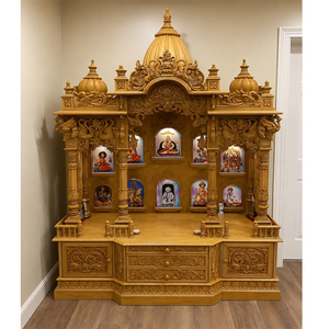 Mandir de prière en teck moderne de style Haveli traditionnel, armoire de temple artisanale personnalisée avec rangement - Product Image 1