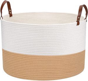 Eco-friendly <b>Basket</b> Cotton Rope, Large <b>Blanket</b> <b>Basket</b> Laundry Hamper <b>for</b> Throws, Pillows, <b>Blanket</b> OEM Made in Vietnam - Product Image 1