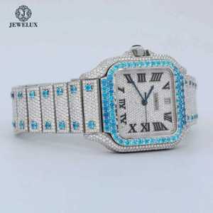 Elegante reloj mecánico automático de 41mm para hombre, banda de acero inoxidable de lujo VVS Moissanite Diamond Blue Sapphire Roman Dial - Product Image 3