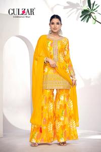 Traje Gharara de trabajo de secuencia de bordado de seda Chinon de último diseñador por Fab Zone - Product Image 2