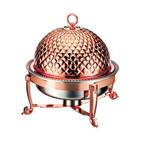 Réchaud de buffet de luxe plaqué or avec couvercle dôme gaufré pour maintien au chaud des aliments