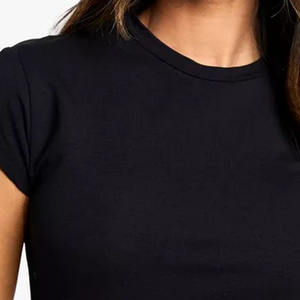 Verano peso pesado algodón peinado cuello redondo gota hombro personalizado diseño de diamantes de imitación Casual liso camiseta grande para mujer conjunto de verano - Product Image 6