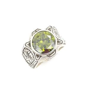 Anillo de Plata de Ley 925 para Hombre con Piedra de Peridoto de Corte Ovalado Redondo, Diseño de Pluma, Baño de Rodio, Estilo Hip-Hop para Uso Diario - Product Image 4