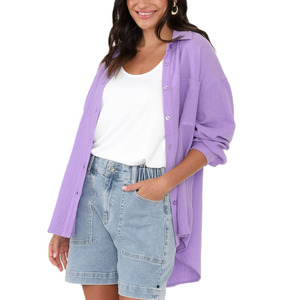 Camicette in cotone comode da <span class=keywords><strong>donna</strong></span> vestibilità estiva ampia per la stagione autunnale in tinta unita con tecnica tinta unita prezzo all'ingrosso - Product Image 1