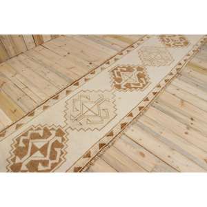 Alfombra de 2.8x14 pies, Alfombra Turca Vintage, Alfombra de Lana Blanca - Product Image 1