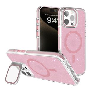 Custodia magnetica con Glitter in cristallo trasparente con fotocamera e cavalletto di protezione per Iphone 16 Pro Max - Product Image 1