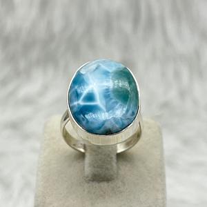 Anillo de Plata de Ley con Larimar Natural, Corte Ovalado, Estilo Bohemio, Hecho a Mano, Regalo de Aniversario para Ella - Product Image 4