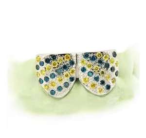 ขายส่ง งานคุณภาพดี ชุบโรเดียมเงินแท้ 925 ประดับมอร์แกไนต์  แบบกริลล์ซ สไตล์ฮิปฮอป ขัดเงา - Product Image 1