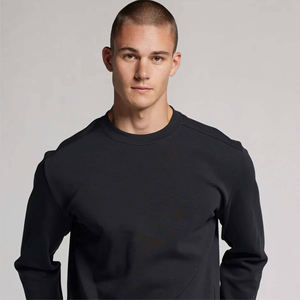 Cotton Blended Mens Black Crewneck <b>Sweatshirt</b> Long Sleeve Pullover Solid Color Plain Fleece Top Casual Winter Streetwear - Product Image 2