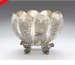 Cuenco para servir de ramadán de acero inoxidable de metal con acabado plateado con estampado de flores para restaurante y bar de hotel - Product Image 4