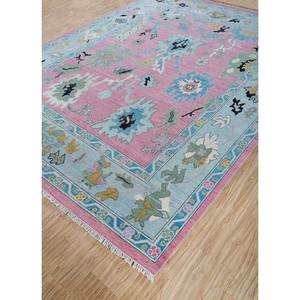 Tapis en laine Cyanna Floral noué à la main 6x9 pi, épaisseur de poils doux 3-4 mm, rose/Capri, pour la décoration de salon d'adolescents ou de couloir - Pkwl-959 - Product Image 2