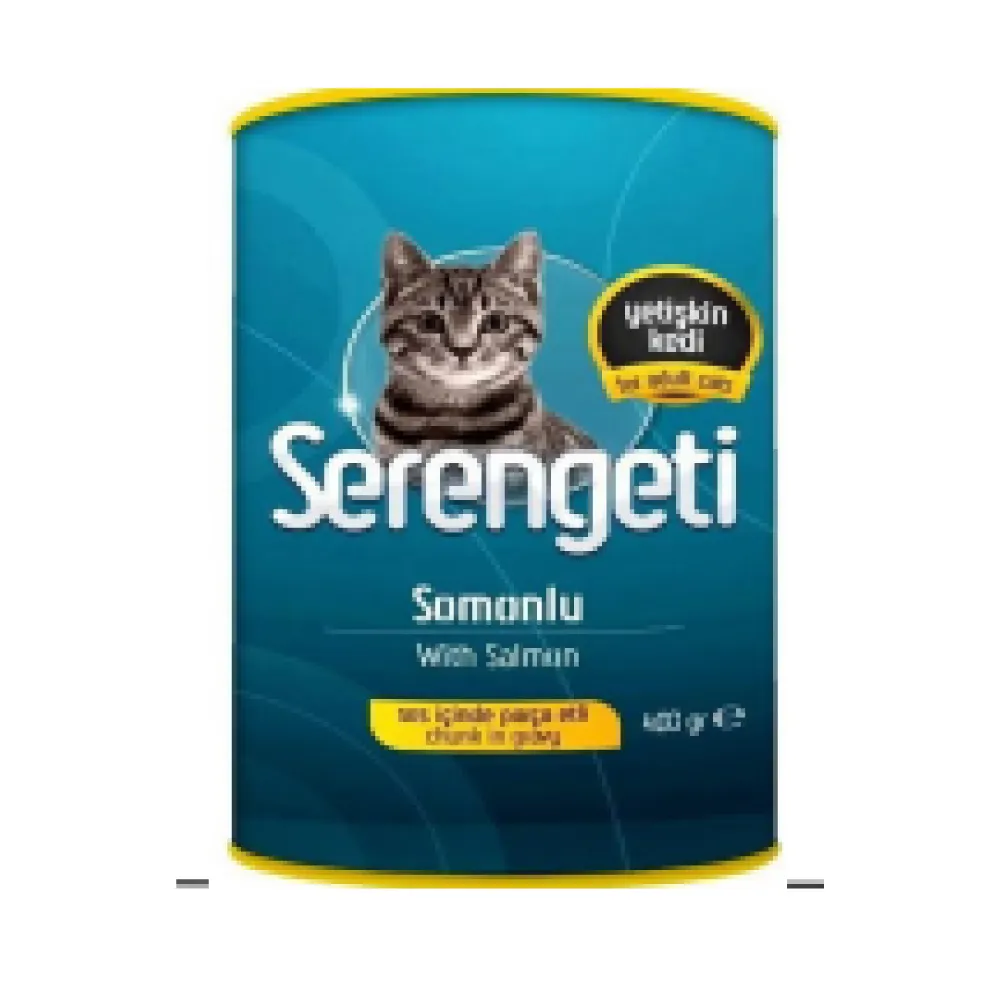 Serengeti-comida enlatada con salmón para gatos, 400 gr, paquete en caja, 12 Uds., equilibrio perfecto de sabor y nutrición para gatos