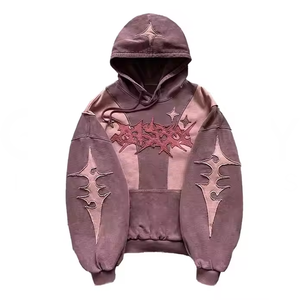 High Quality 430gsm 100% Organic Cotton Distressed Eco-Friendly Fleece Winter Men's Streetwear Acid <b>Wash</b> Hoodies - Product Image 4