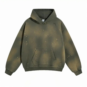 เสื้อฮู้ดโอเวอร์ไซส์สั่งทำพิเศษ สีพื้น ผ้าฝ้ายเฟรนช์เทอร์รี่ สวมใส่สบายๆ สำหรับฤดูใบไม้ร่วง มีกระเป๋าหน้าและโลโก้ที่แขนเสื้อ - Product Image 5
