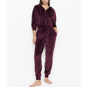 Wholesale High Quality Velvet Custom Zip <b>Hoodie</b> Joggers Two Piece <b>Velour</b> Tracksuit Women - Product Image 1