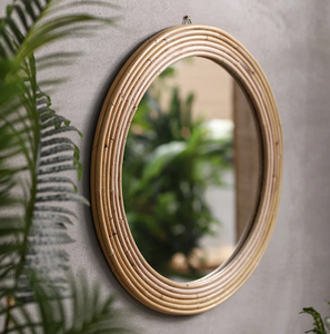 Espejo redondo bohemio hecho a mano para decoración de pared, lo mejor de Indonesia, artesanía de vidrio de madera saludable para uso doméstico y en el baño - Product Image 5