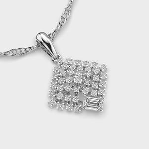 Colgante de racimo de diamantes geométricos con centro de corte esmeralda en plata de ley 925 maciza - Product Image 2